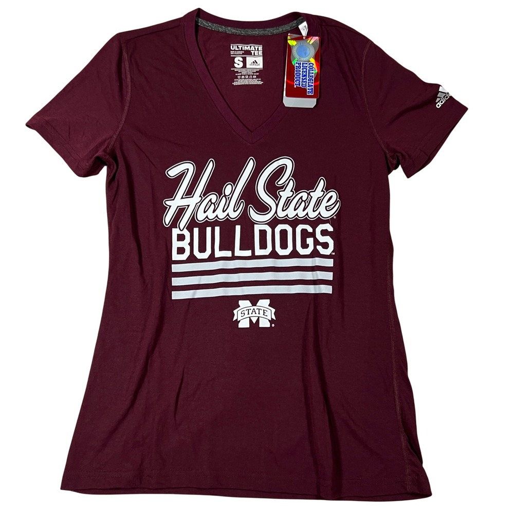 Adidas Mississippi State Bulldogs Ultimate Tee Maroon V-Neck Climalite Small NWT